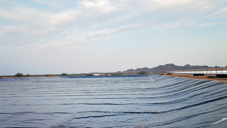 Empty completed evaporation pond with liner