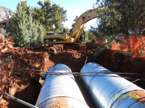 Large drainage pipes in a ditch