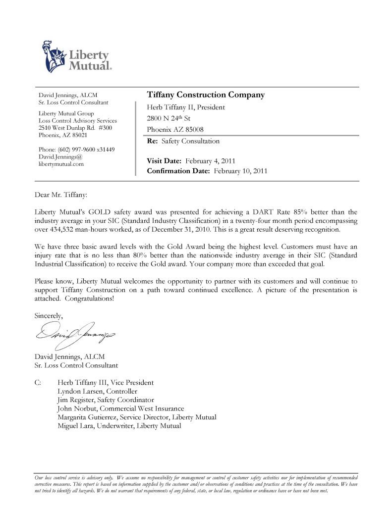 Liberty Mutual DART Safety Award 2010