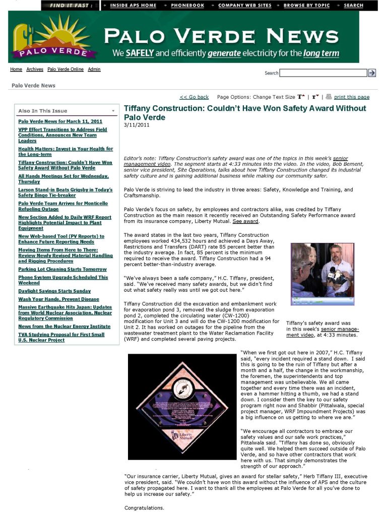 Palo Verde Newx - Tiffany Safety Article